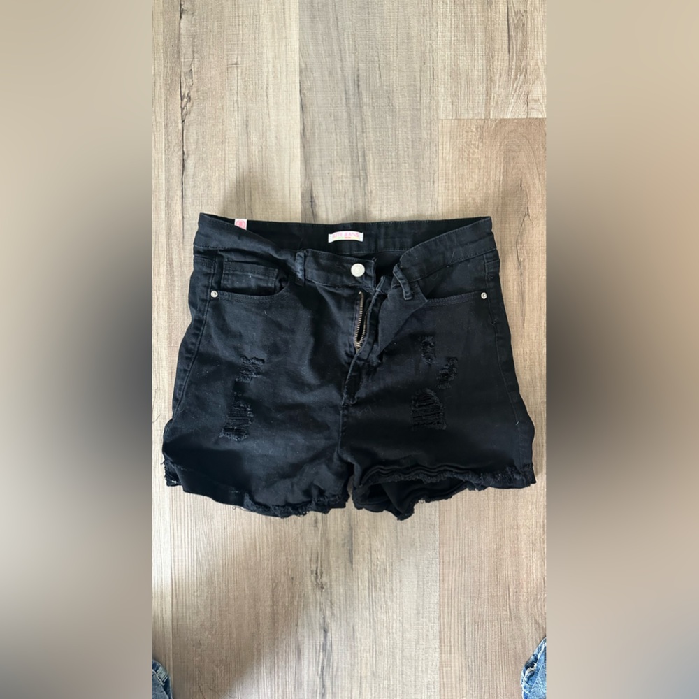Distressed Black Shorts